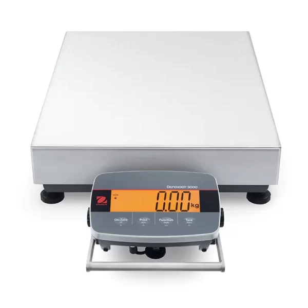 The DT33P Ohaus Defender 3000 with front mounted ABS display features software for parts counting check-weighing and totalisation