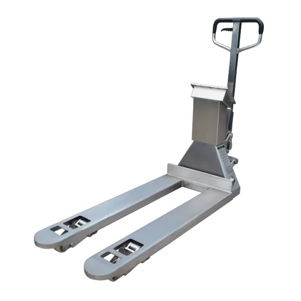 Rear view of the Baxtran TP410 Stainless Steel Mobile Pallet Truck Scales